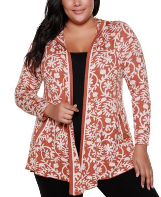 Belldini Copper Label Plus Size Women's Floral Jacquard Open