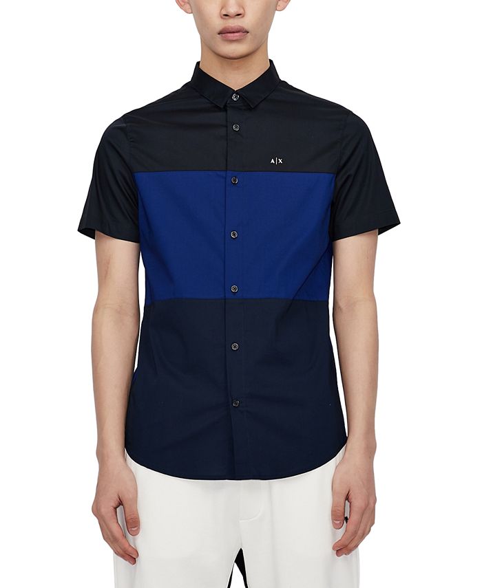 A|X Armani Exchange Men's Black and Blue Color-Block Button-Up Shirt &  Reviews - Casual Button-Down Shirts - Men - Macy's