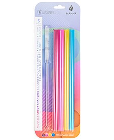 Cold-Activated Color Changing Straight Smoothie Straws & Cleaner, 5-Pc. Set