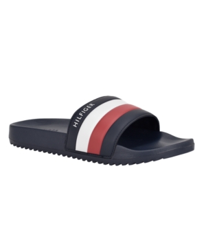 Shop Tommy Hilfiger Men's Rozi Global Stripe Branding Pool Slide Sandals In Navy
