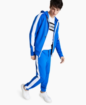 Karl Lagerfeld Paris Men's Slim-Fit Stretch Hooded & Striped Track Jacket