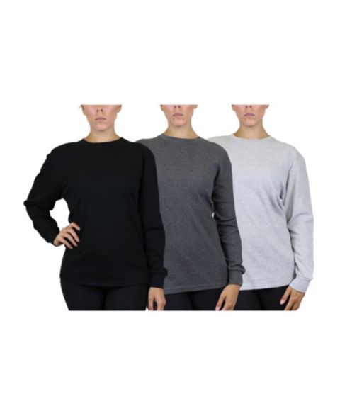 Женские рубашки Galaxy By Harvic Loose Fit Waffle Knit Thermal, Pack of 3, цвет: Чёрный / Серый