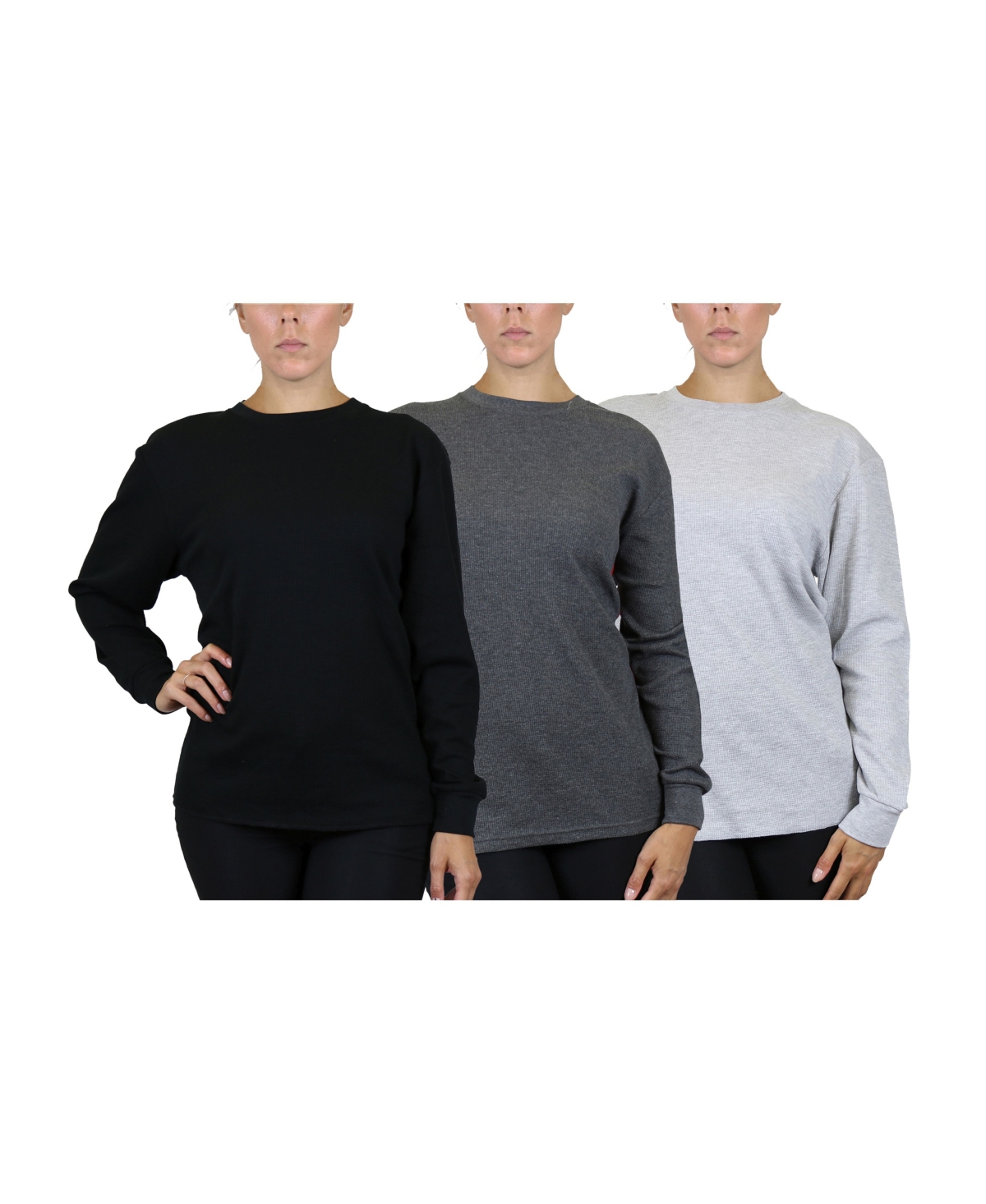 Shop Galaxy By Harvic Women's Loose Fit Waffle Knit Thermal Shirt, Pack Of 3 In Black,charocal,heather Gray