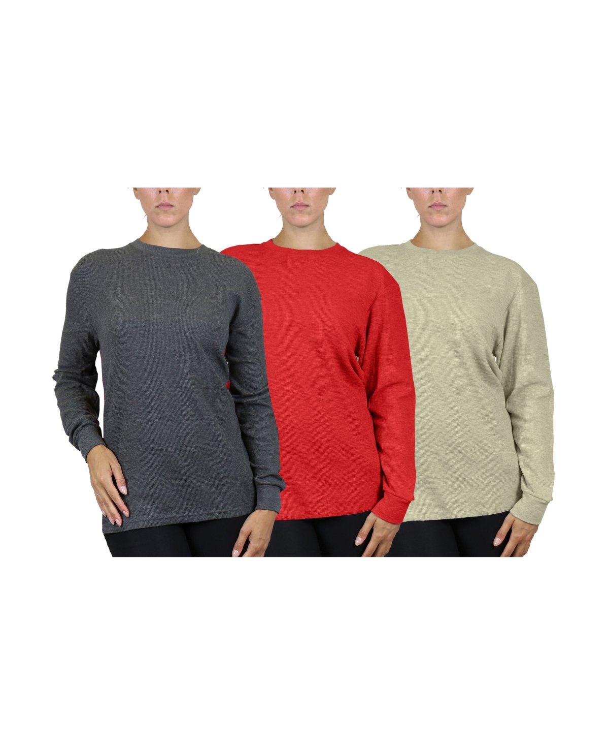Shop Galaxy By Harvic Women's Loose Fit Waffle Knit Thermal Shirt, Pack Of 3 In Charocal,red,heather Oatmeal