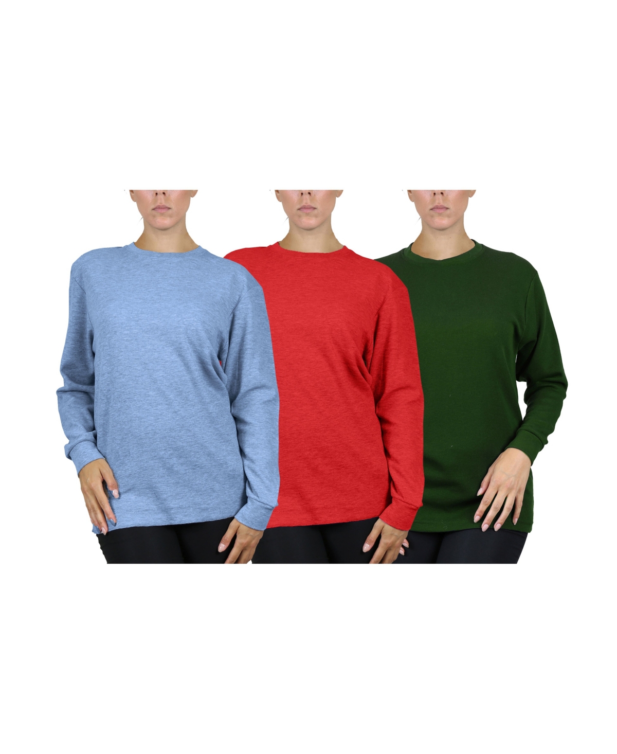 Shop Galaxy By Harvic Women's Loose Fit Waffle Knit Thermal Shirt, Pack Of 3 In Heather Medium Blue,red,olive