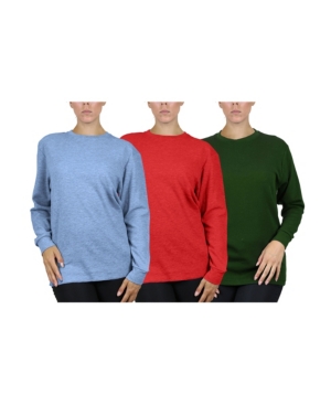 Galaxy By Harvic Women's Loose Fit Waffle Knit Thermal Shirt, Pack Of 3 In Heather Medium Blue, Red, Olive
