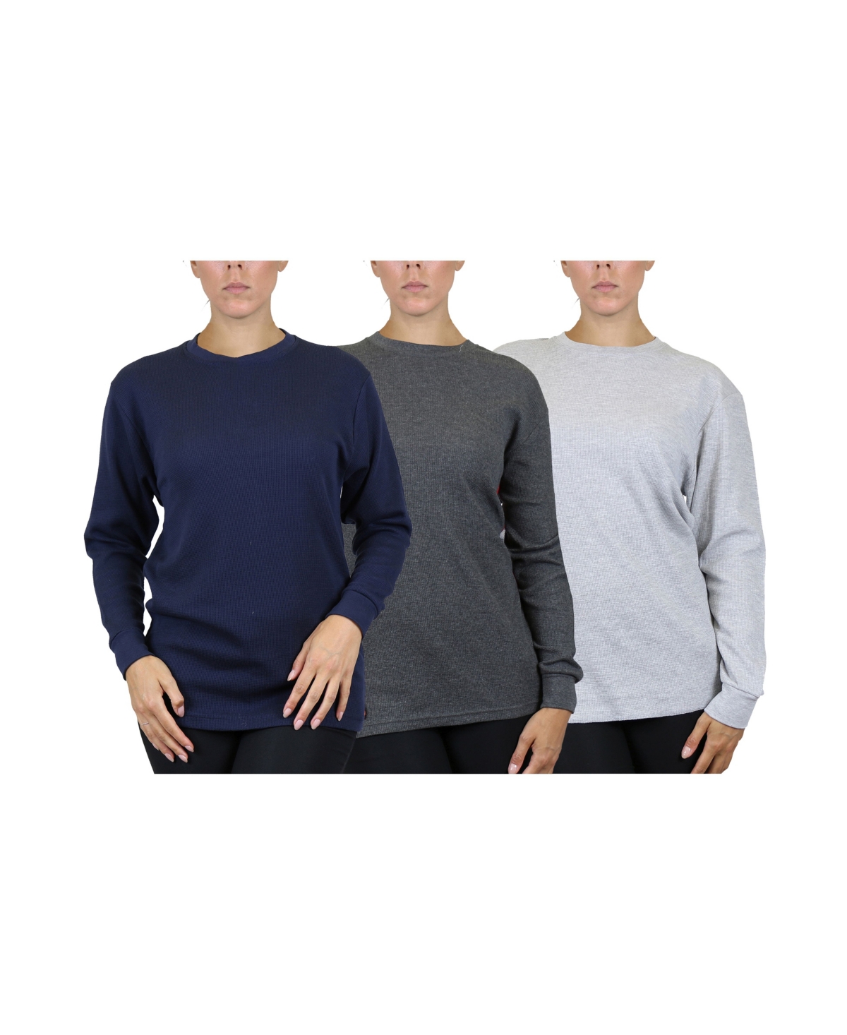 Women's Loose Fit Waffle Knit Thermal Shirt, Pack of 3 - Navy, Olive, Burgundy
