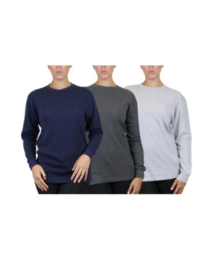 Galaxy By Harvic Women's Loose Fit Waffle Knit Thermal Shirt, Pack Of 3 In Navy, Charcoal, Heather Gray