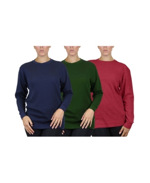Galaxy By Harvic Women's Loose Fit Waffle Knit Thermal Shirt, Pack Of 3 In Navy, Olive, Burgundy