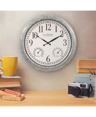 La Crosse Technology Clock 14" Silas Indoor and Outdoor Galvanized Analog Quartz Wall Clock