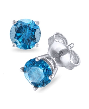 Macy's Blue Diamond Stud Earrings (1 Ct. T.w.) In 14k White Gold In White Gold