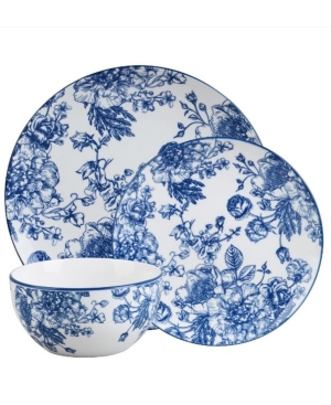 Godinger Blue Floral 12 Piece Dinnerware Set, Service For 4