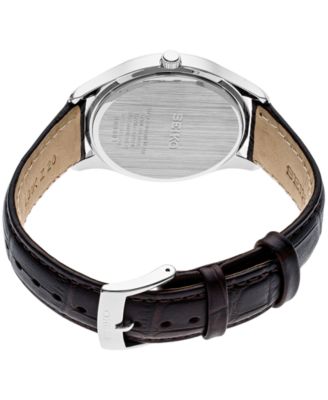 Men's Essential Brown Leather Strap Watch 39.4mm