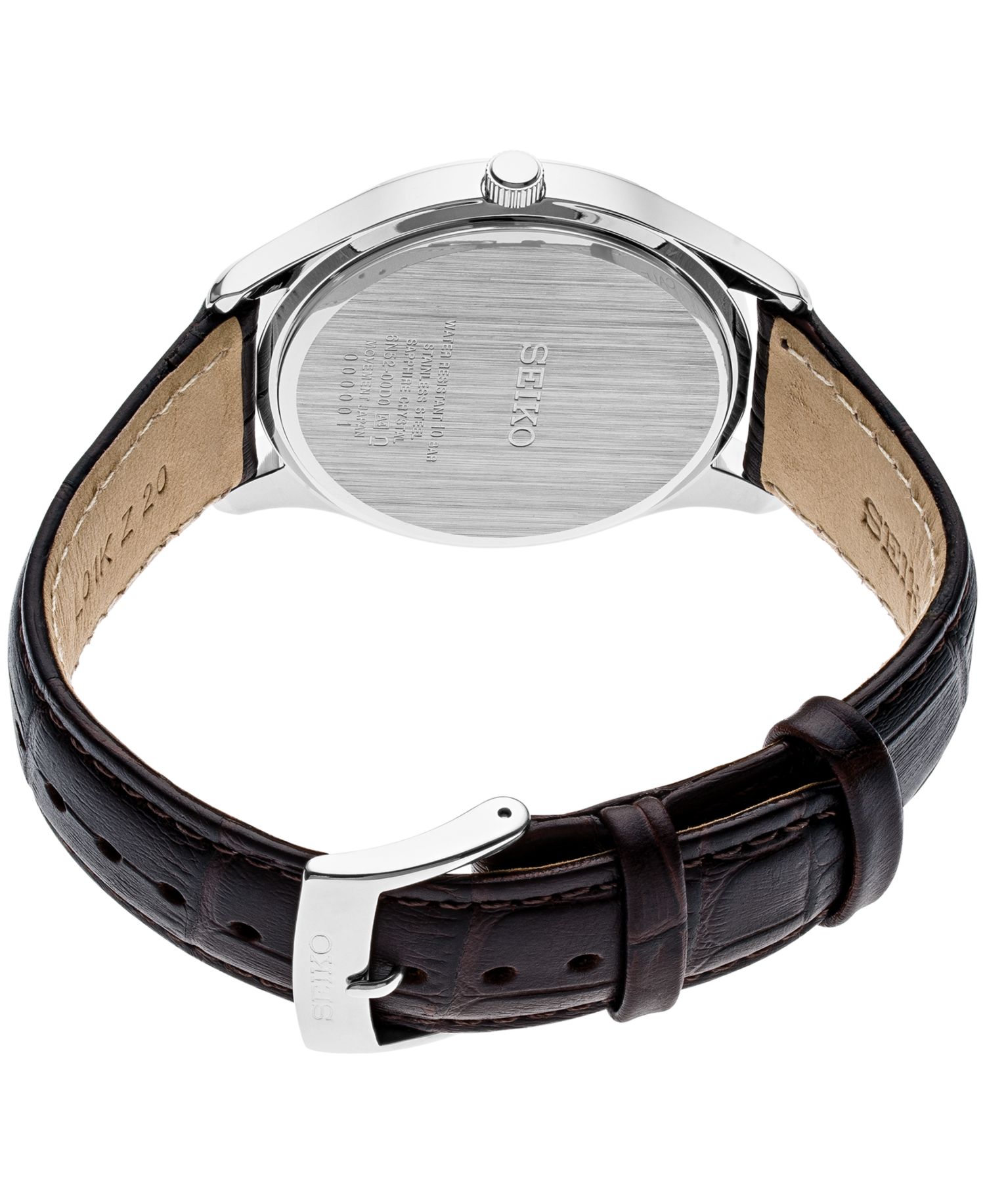 Men's Essential Brown Leather Strap Watch 39.4mm