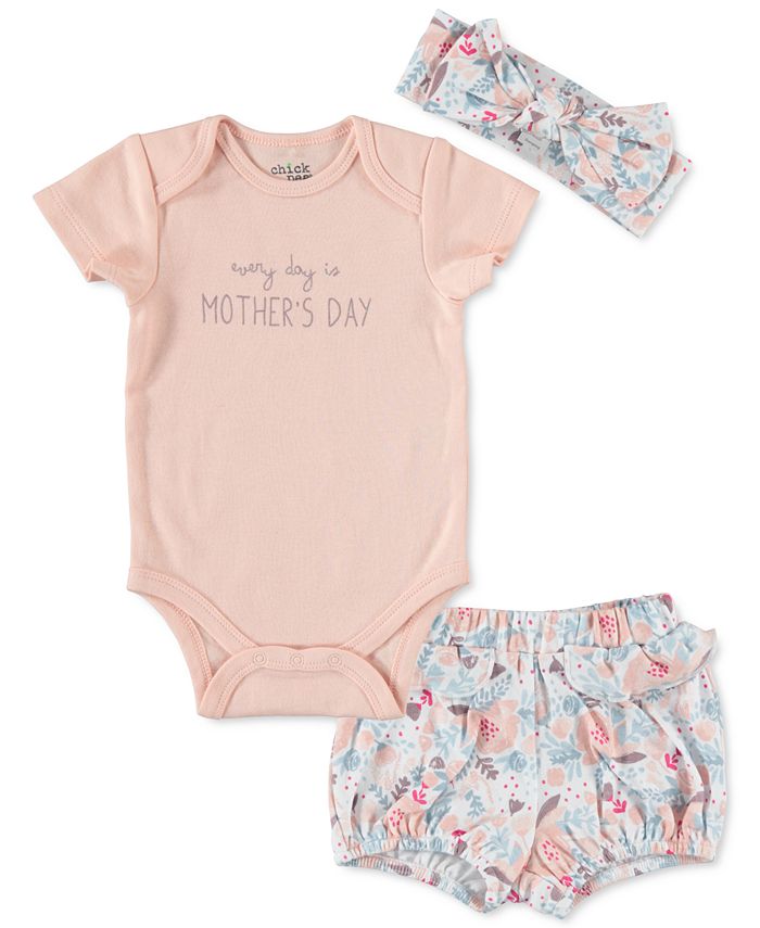 Chickpea Baby Girls 3 Pc. Mother s Day Cotton Bodysuit Shorts