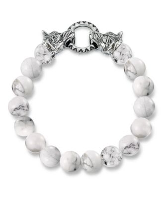 Men's Tiger's Eye Bead Wolf Head Stretch Bracelet in Stainless Steel (Also in Onyx & White Agate)