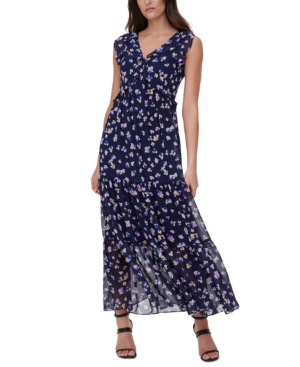 Dkny Printed Tiered Dress In Navy Multi