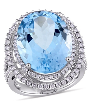 Macy's Blue Topaz (22 Ct. T.w.) And Diamond (7/8 Ct. T.w.) Double Halo Ring In 14k White Gold In Blue