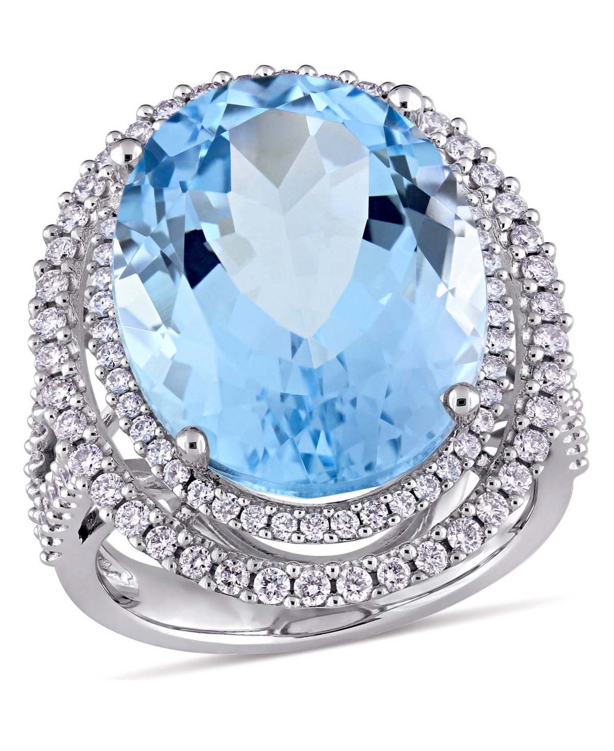 Macy's Blue Topaz (22 Ct. T.w.) And Diamond (7/8 Ct. T.w.) Double Halo Ring In 14k White Gold