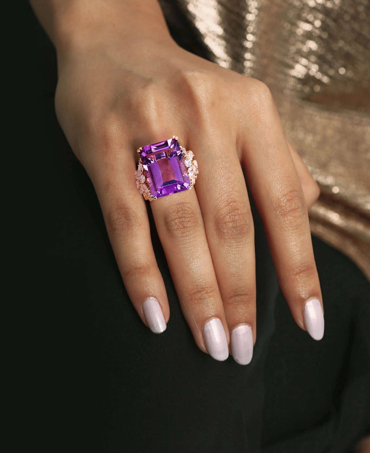 (20 ct. t.w.) and Diamond (1-3/4 ct. t.w.) Multi-Shape Floral Ring in 14k Rose Gold - Amethyst