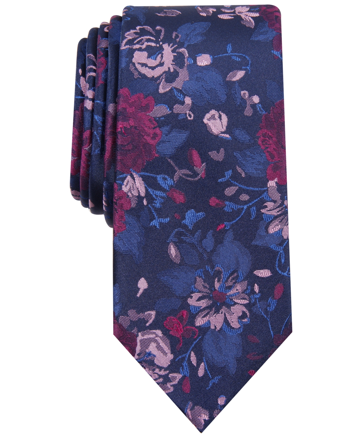 Men's Hilton Floral Slim Tie, Created for Macy's - Berry