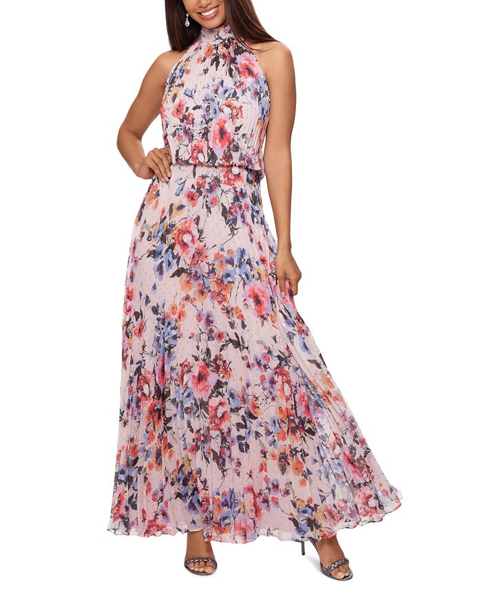 XSCAPE Halter-Neck Floral Gown & Reviews - Dresses - Women - Macy's