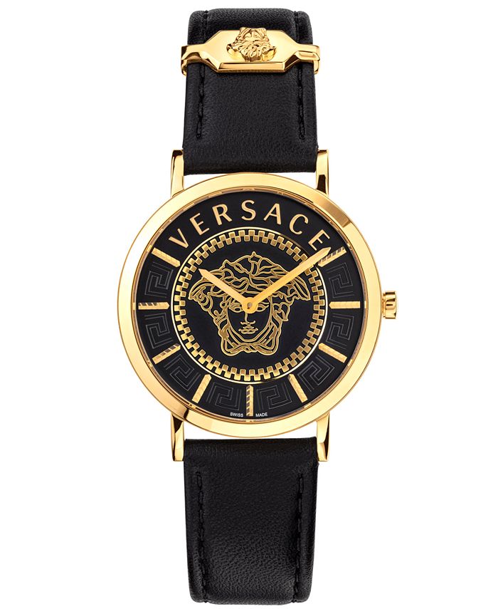 Versace Women's Swiss V Essential Black Leather Strap Watch 36mm Macy's
