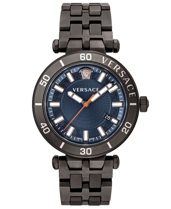 Versace - Men's Swiss Greca Sport Gunmetal-Tone Stainless Steel Bracelet Watch 43mm