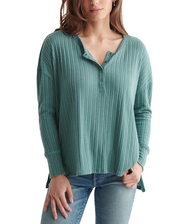 Lucky Brand Soft Ribbed Cotton Henley Top - Macy's