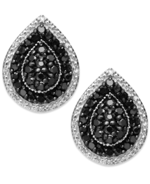 image of Sterling Silver Black (9/10 ct. t.w.) and White Diamond Accent Stud Earrings