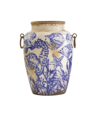 Nearly Natural 10.5in. Nautical Ceramic Urn Vase In White