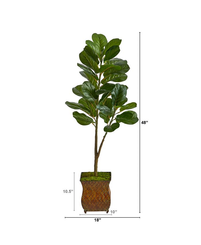Nearly Natural 4' Fiddle Leaf Fig Artificial Tree in Metal Planter ...