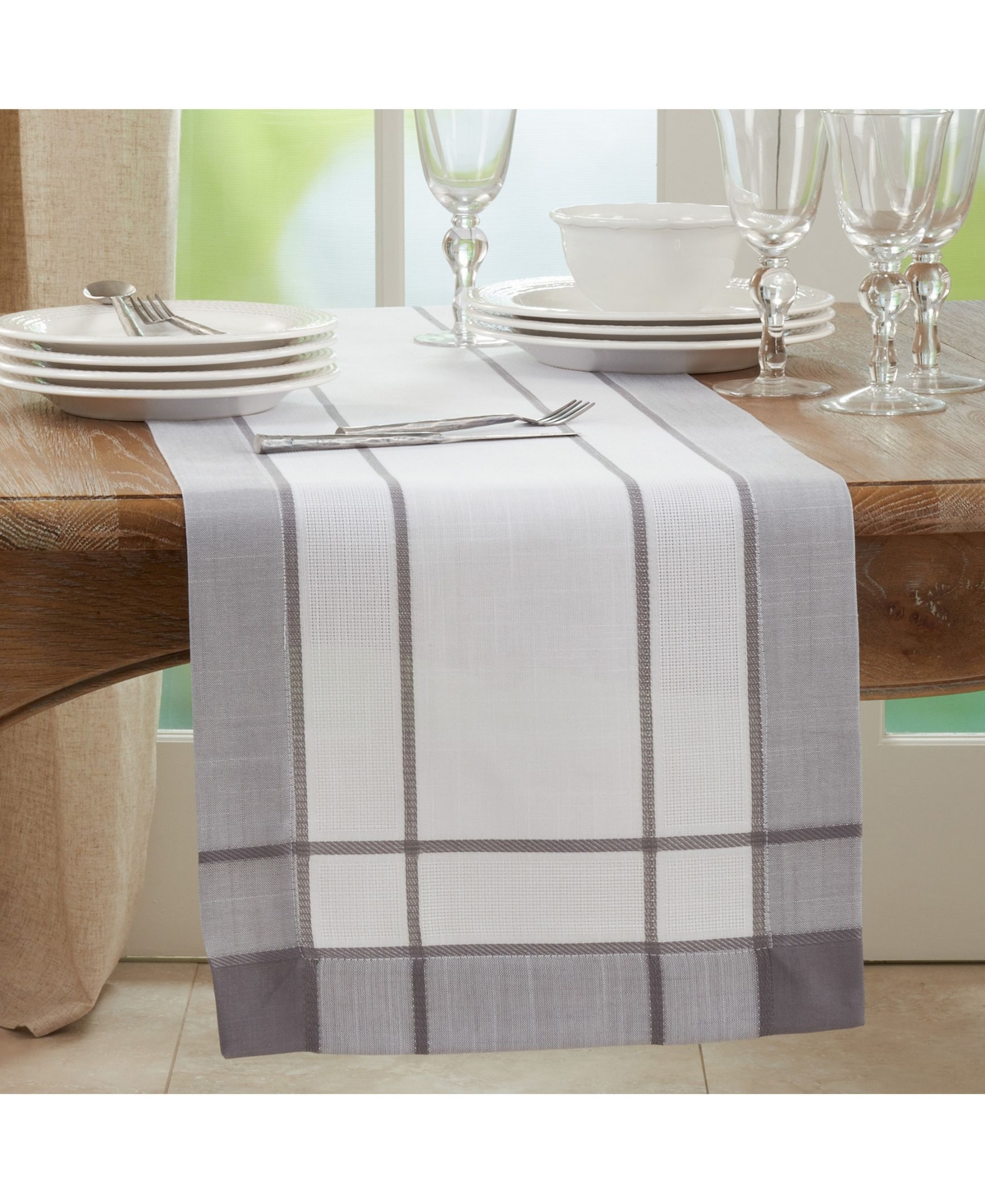 Saro Lifestyle Long Table Runner with Banded Border Design