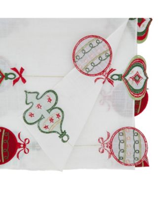 Christmas Table Runner with Embroidered Ornaments, 72" x 16"