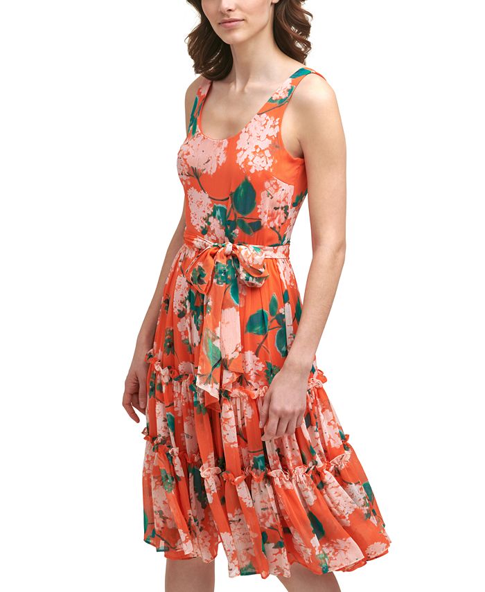 Calvin Klein Floral-Print Tiered A-Line Dress - Macy's