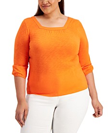 Plus Size 3/4-Sleeve Square-Neck Top, Created for Macy's