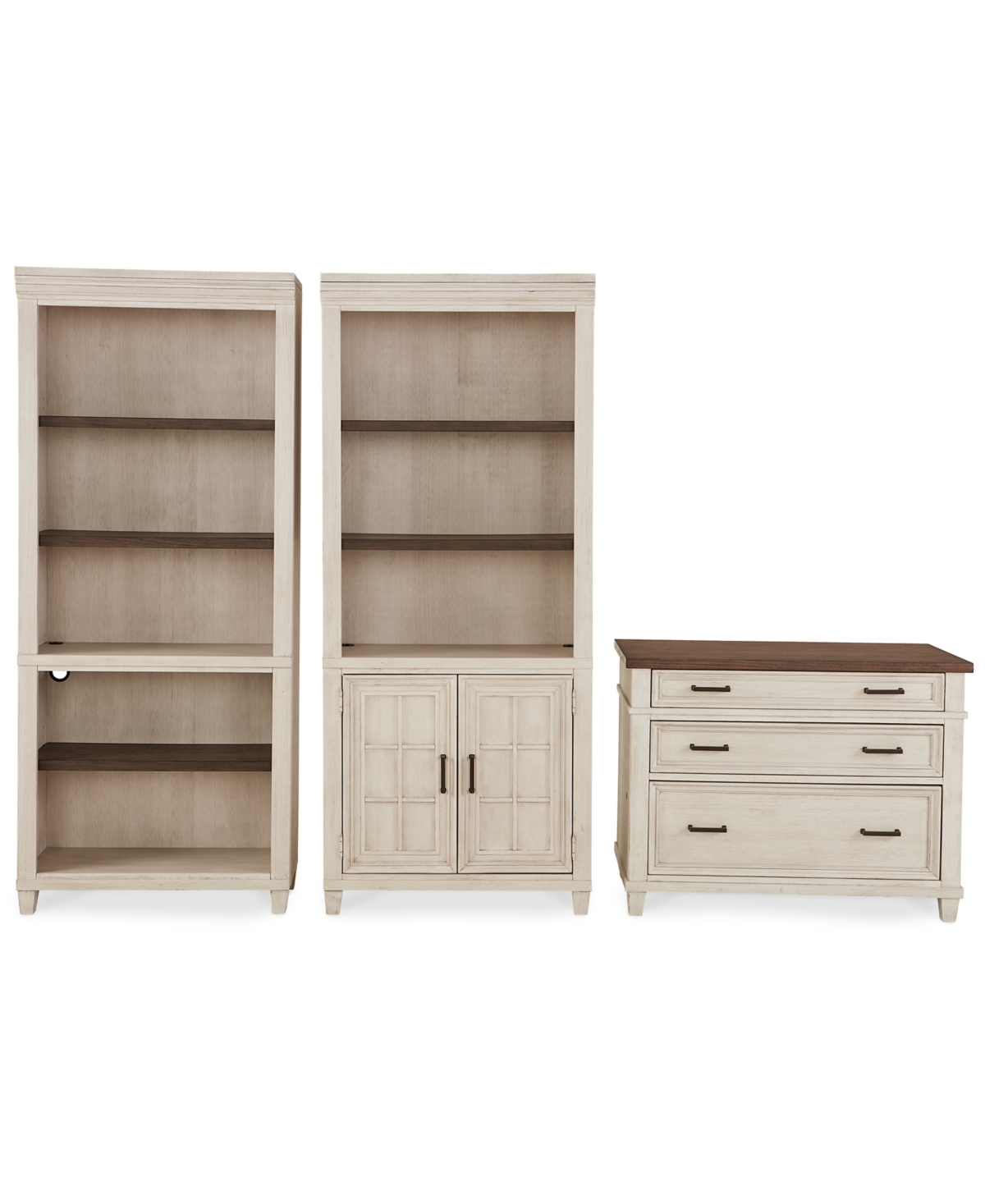 Macy's Dawnwood Home Office 3- Pc. Set (file, Open Bookcase, Door Bookcase) In Aged Ivory