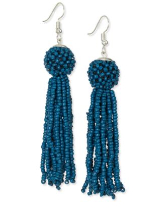 Style & Co - Silver-Tone White Seed Bead Tassel Drop Earrings