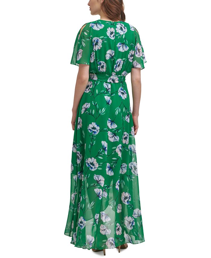 Jessica Howard Petite Floral-Print Split-Sleeve Maxi Wrap Dress - Macy's
