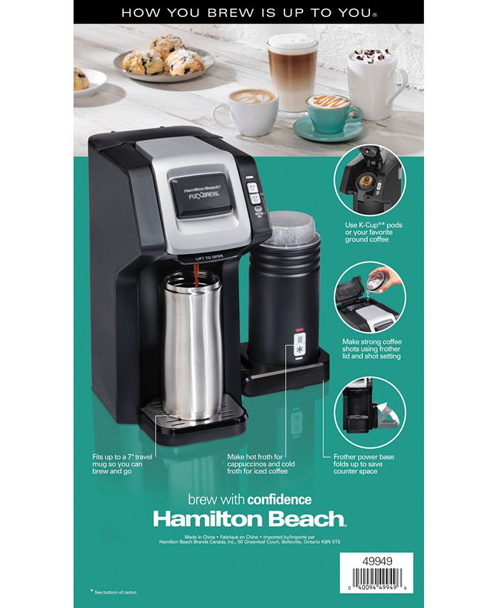 Hamilton Beach FlexBrew 1-Cup Black Single Serve Coffee Maker with Milk Frother