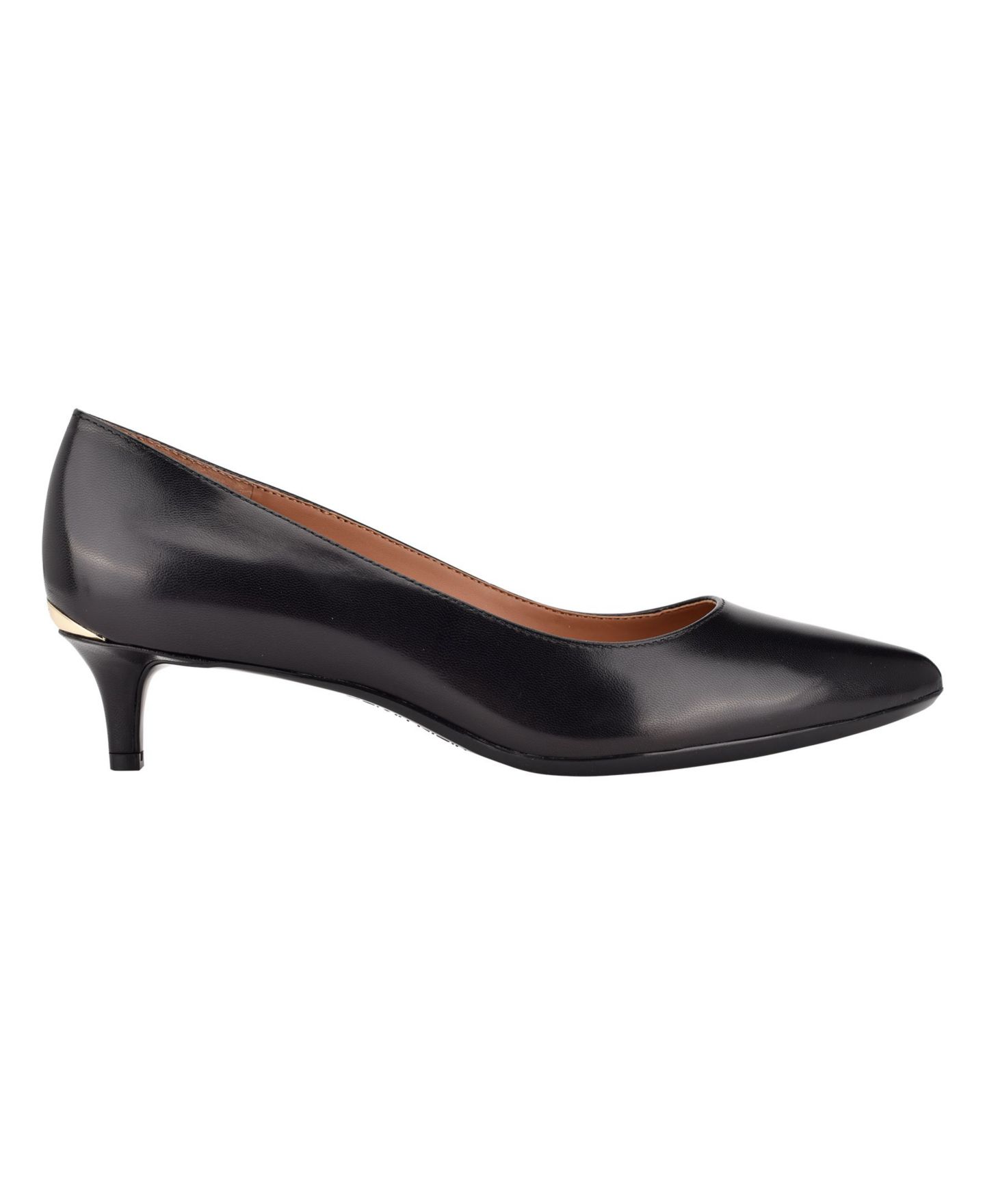 Женские туфли Calvin Klein Gabrianna Pointed Toe Kitten Heel Pumps, цвет: Чёрный кожаный — фото 2