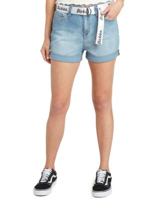 Dickies - Juniors' Belted Roll-Cuff Denim Shorts