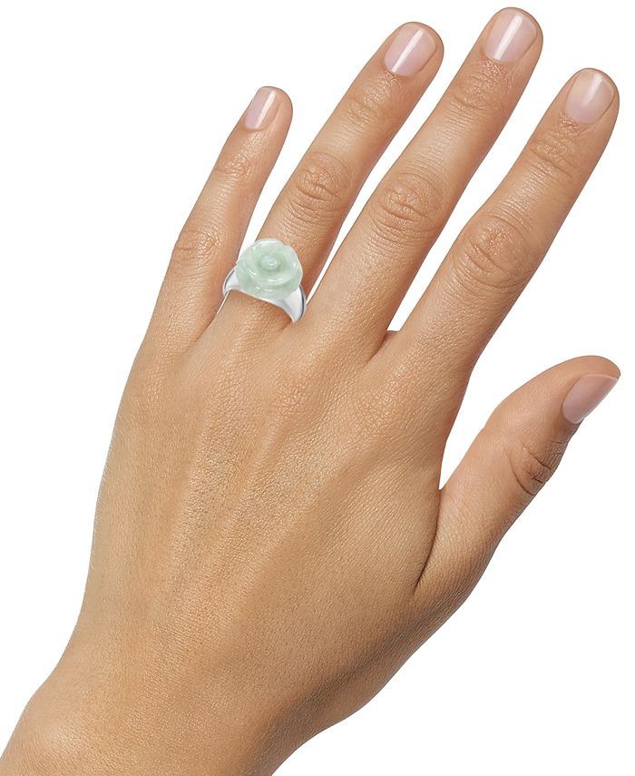  Macy s  Jade  16mm Carved Flower Ring  in Sterling Silver 