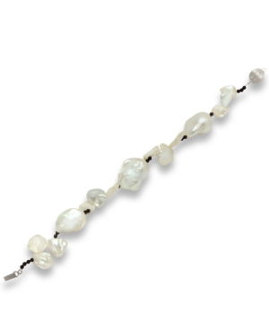 Macy's Cultured Freshwater Baroque Pearl (11 & 13mm) & Black Spinel (4-1/2 Ct. T.w.) Bracelet In Sterling S In Silver
