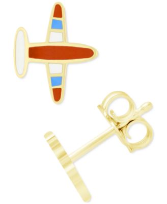 Giani Bernini - Enamel Airplane Stud Earrings in 18k Gold-Plated Sterling Silver