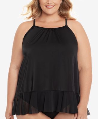 Swim Solutions Women's Plus Pleated Tankini Top Swimsuit Black