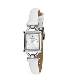 Women's Classy Petite Hinge Square White Polyurethane Strap Watch 22mm