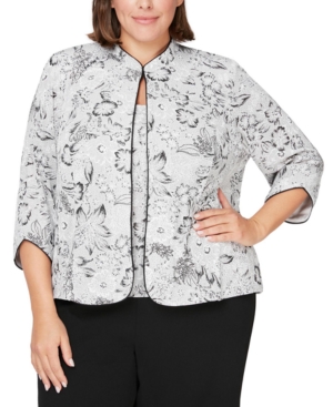 Alex Evenings Plus Size Mandarin-Collar Jacket & Top Set