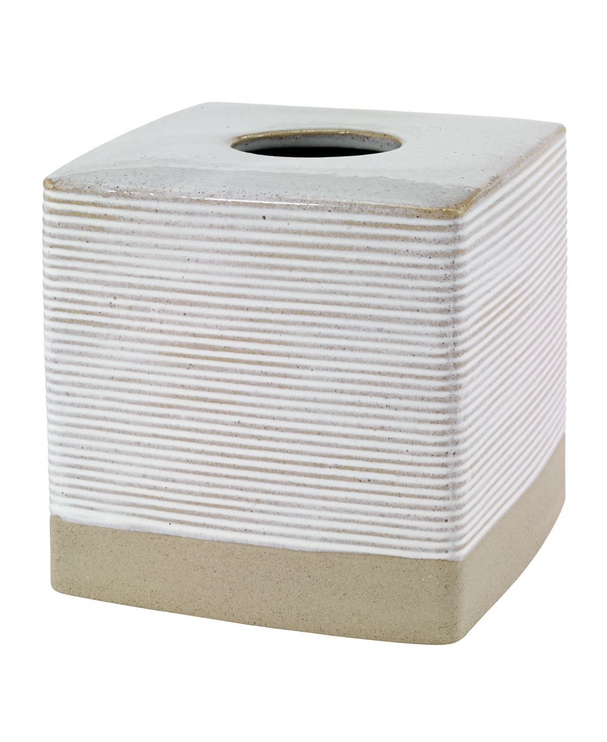 Drift Lines Textured Ribbed Ceramic Tissue Box Cover - Linen