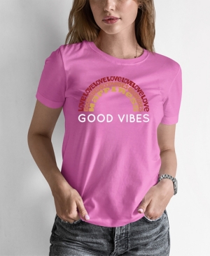 La Pop Art Women's Word Art Good Vibes T-shirt In Pink